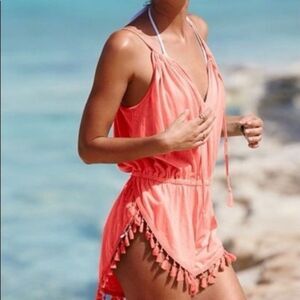 Victoria’s Secret Tassel‎ Coverup Romper Small swim women’s neon pink beach boho